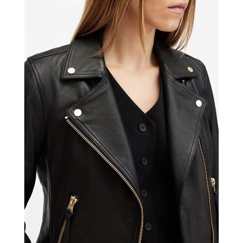 AllSaints Dalby Slim Fit Leather Biker Jacket image number 2